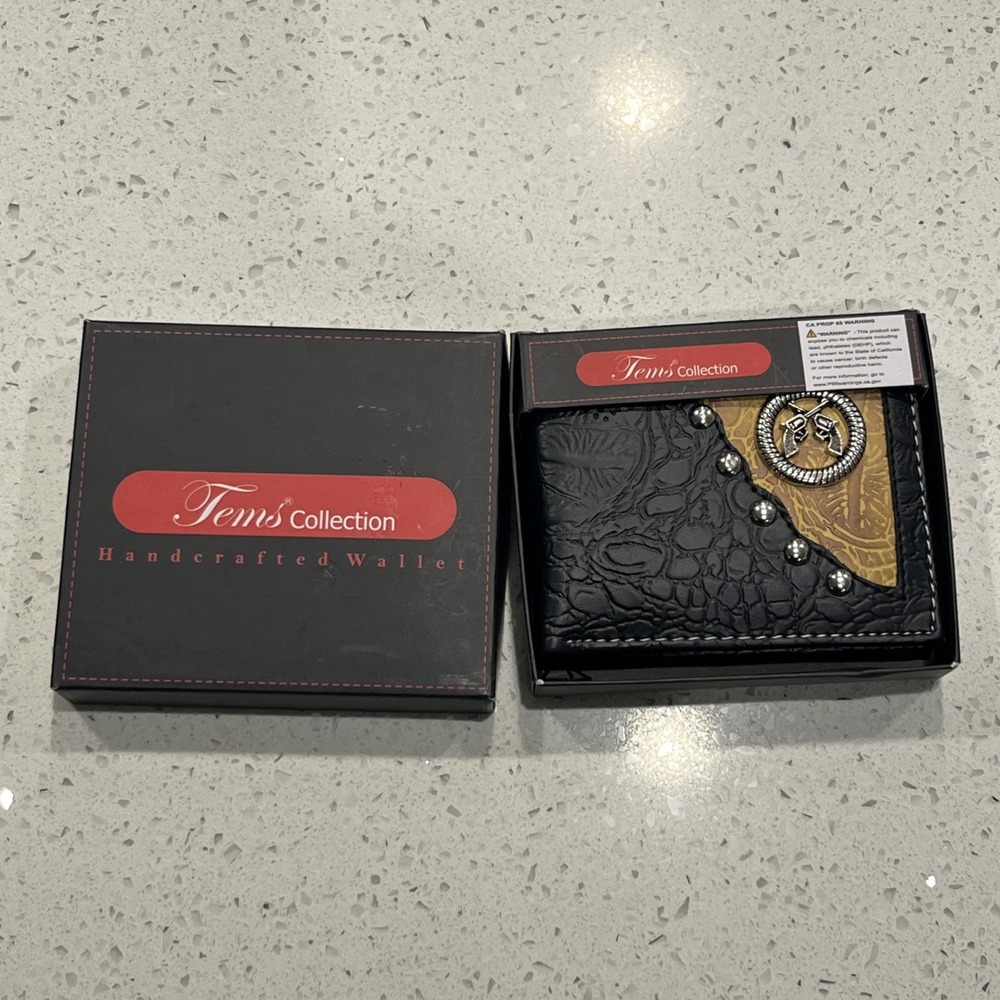 Men's Western wallet short bi-fold (BLACK) / 2X GUNS CROSSED CONCHO NIB